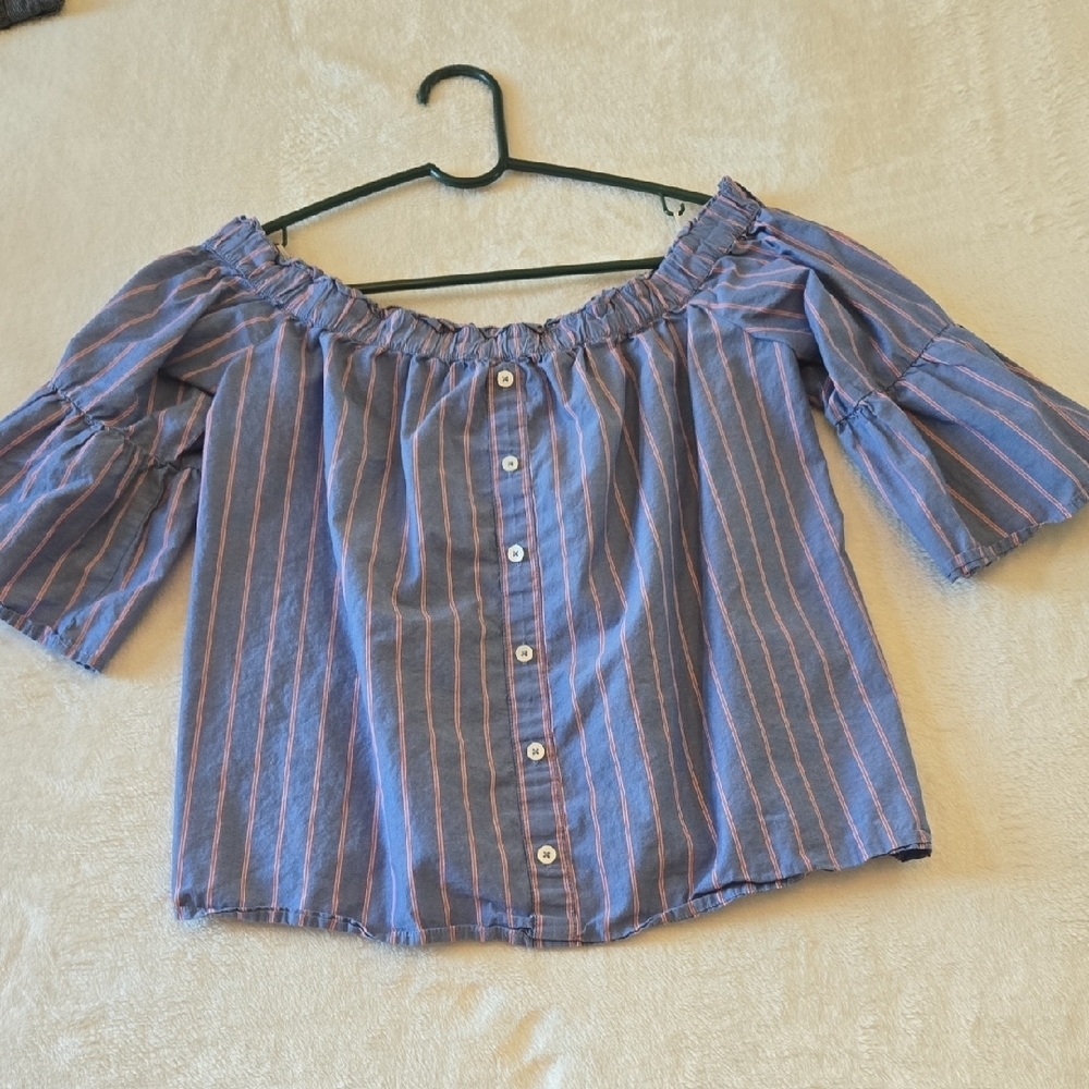 Abercrombie & Fitch RWB PRAIRIE COTTAGE PEASANT PATRIOTIC COLORS PUFF SLEEVE S - Picture 4 of 5